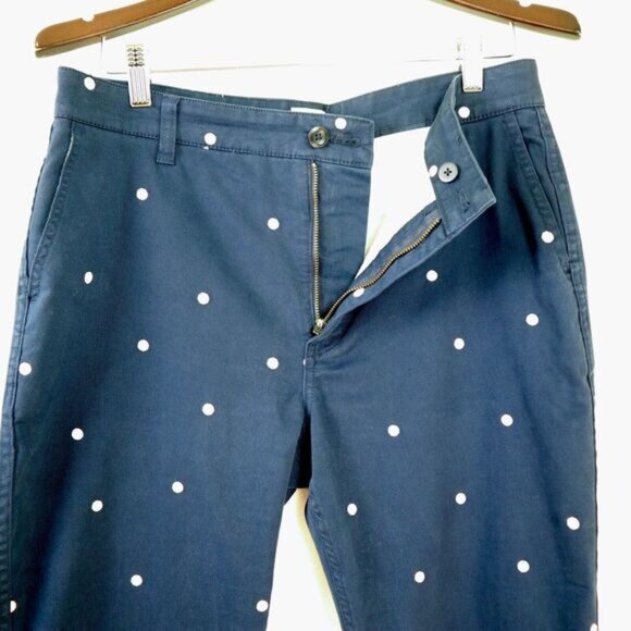 J Crew Size 30 Vintage Straight Pant Polka-dot Stretch Chino Navy Blue - Picture 4 of 10